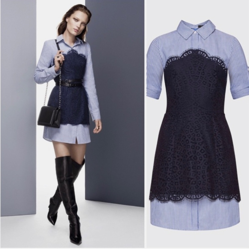 BCBGMaxAzria Kaylin Lace-Blocked Shirt Dress